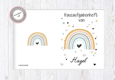 Preview: zauberhaftes Schulheft Umschlag Regenbogen Hausaufgabenheft in seperater Hochwertiger Hülle Einschulung Schulkind von Lüttentüddel®